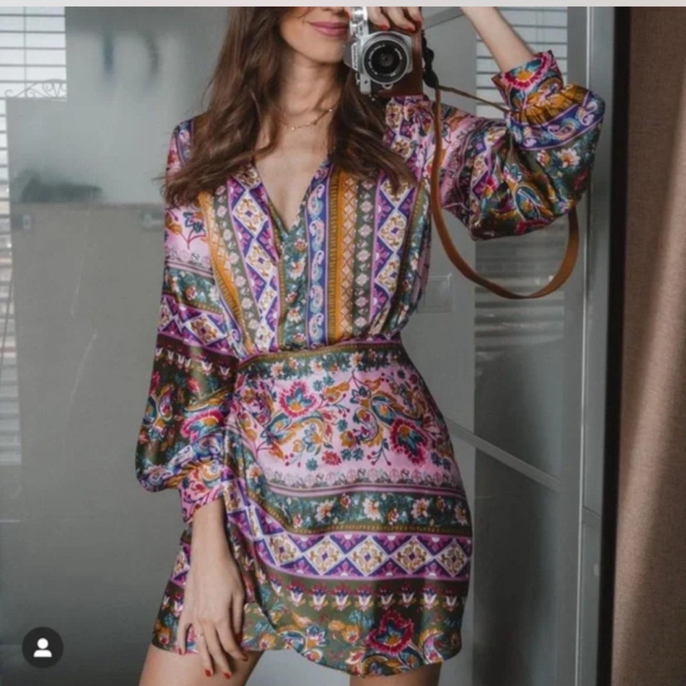 NWOT Zara Floral Multicolor satin effect dress L